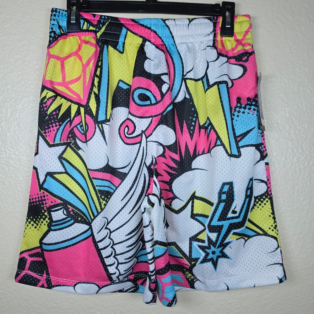 NBA San Antonio Spurs Youth XL 18/20 Graffiti Mesh Shorts 9K2B7BDGH-SPU NWT